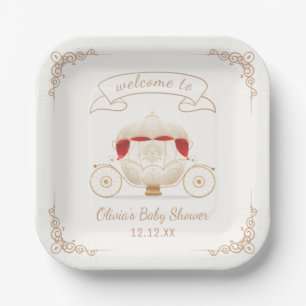 Gold Elegant Fairytale Carriage Baby Shower Paper Plate