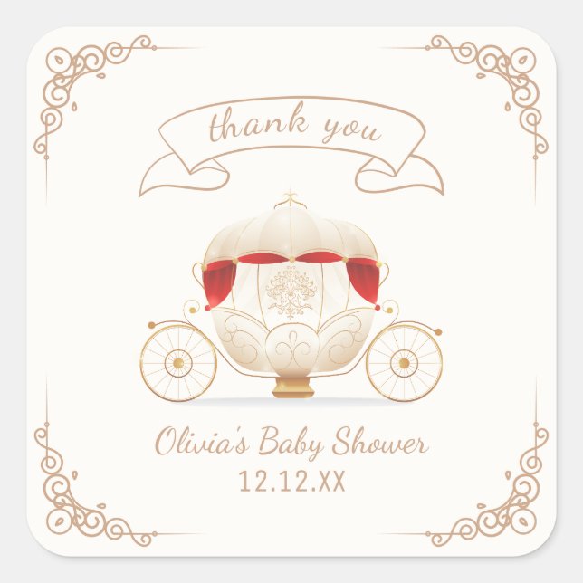 Gold Elegant Fairytale Carriage Baby Shower  Square Sticker (Front)