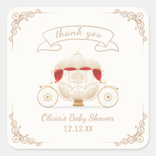 Gold Elegant Fairytale Carriage Baby Shower  Square Sticker