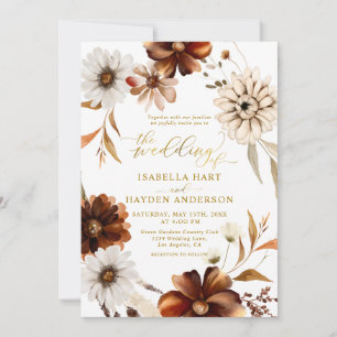 Gold Elegant Fall Boho Terracotta Brown Wedding Invitation