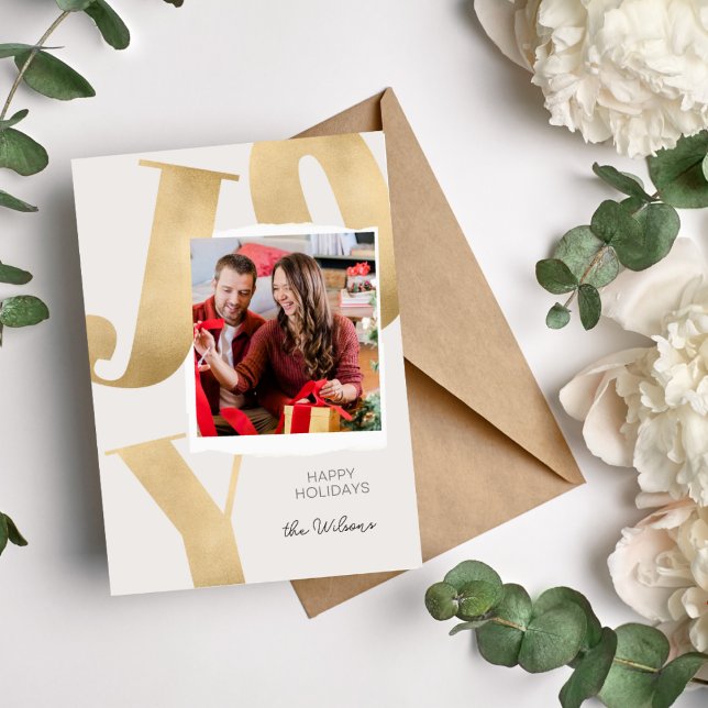 Gold Elegant Family Photo Christmas Holiday Card (Creator Uploaded)