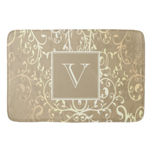 Gold Elegant Flourish Monogram Bath Mat