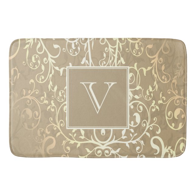 Gold Elegant Flourish Monogram Bath Mat (Front)