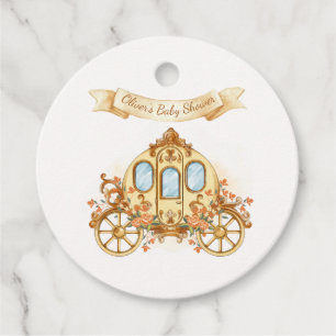 Gold Elegant Flower Prince Carriage Baby Shower Favour Tags