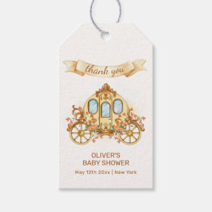 Gold Elegant Flower Prince Carriage Baby Shower Gift Tags