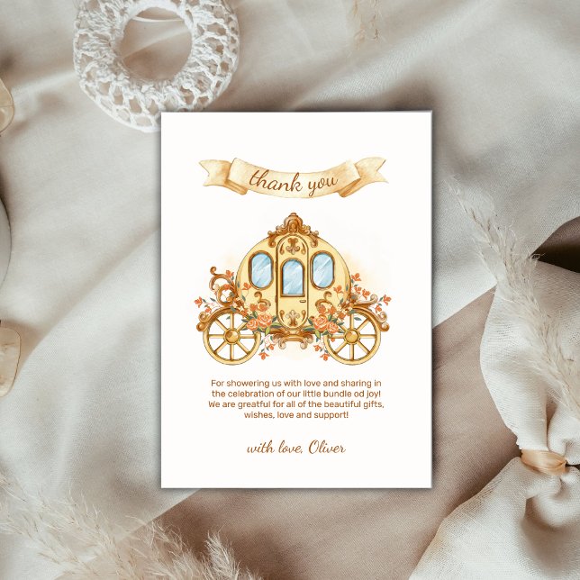 Gold Elegant Flower Prince Carriage Baby Shower  Thank You Card (Gold Elegant Flower Prince Carriage Baby Shower Thank You Card)