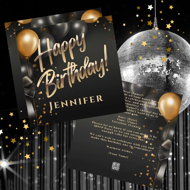 Gold Elegant Happy Birthday Flat Holiday Card (Gold Elegant Happy Birthday Flat Holiday Card)