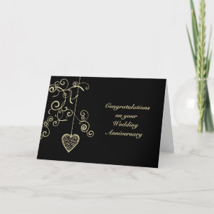 Gold Elegant Heart Wedding Anniversary Card