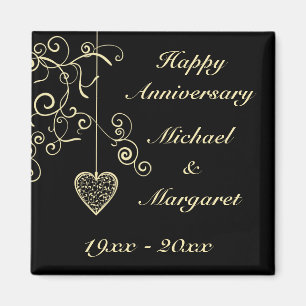 Gold Elegant Heart Wedding Anniversary Magnet