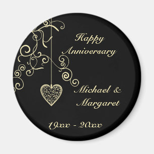 Gold Elegant Heart Wedding Anniversary Memento Magnet