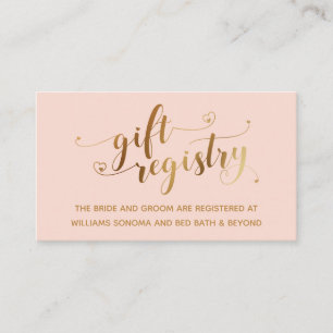 Gold Elegant Hearts Script, Blush Gift Registry Enclosure Card