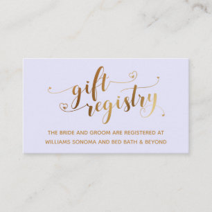 Gold Elegant Hearts Script Lavender Gift Registry Enclosure Card