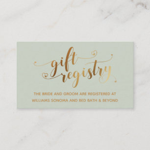 Gold Elegant Hearts Script, Sage Gift Registry Enclosure Card
