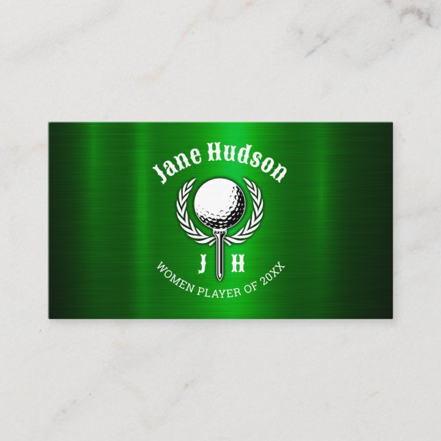 Gold Elegant Ladies Golf Monogram Design Business Card (Front)