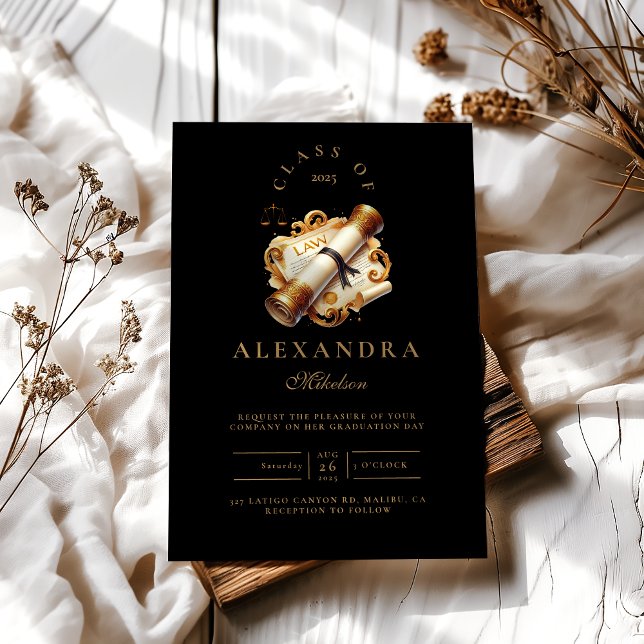Gold Elegant Law School Graduation Invitation (Creator Uploaded)