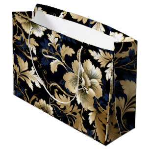 Gold Elegant Luxury Floral On Black Background Large Gift Bag