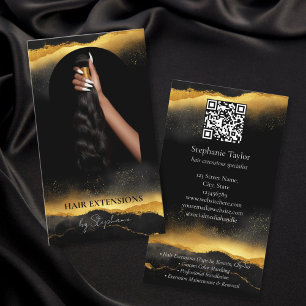 Gold Elegant Luxury Hair Extensions Stylist Photo Business Card