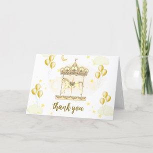 Gold Elegant Magical Balloon Carousel Baby Shower  Thank You Card