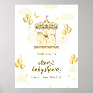 Gold Elegant Magical Carousel Baby Shower Welcome Poster