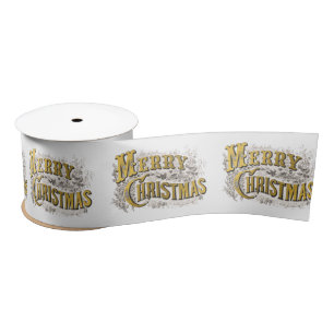 Gold Elegant Merry Christmas Rustic Vintage Satin Ribbon