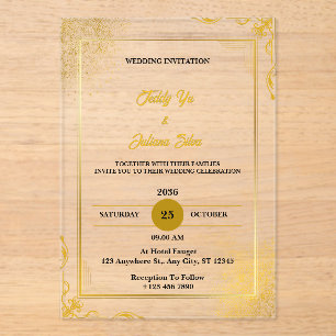 Gold Elegant Modern Acrylic Wedding Invitations