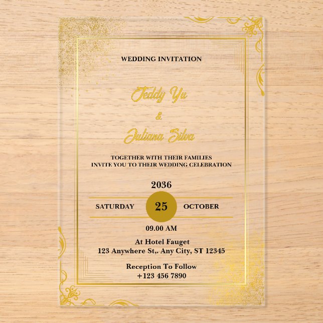 Gold Elegant Modern Acrylic Wedding Invitations (Front)