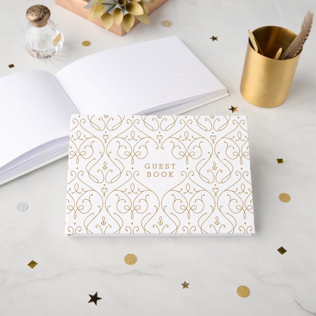 Gold elegant modern classic vintage wedding guest book (Front Open)