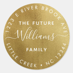 Gold   Elegant Modern Future Mr and Mrs Classic Round Sticker