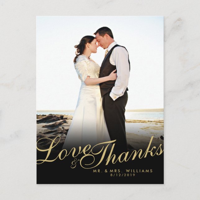 Gold Elegant Modern Love Thanks White Postcard (Front)