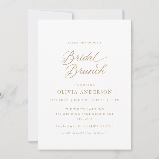 Gold Elegant Modern Script Bridal Brunch Invitation (Front)