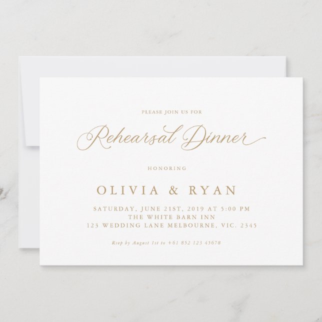 Gold Elegant Modern Script Calligraphy Invitation (Front)
