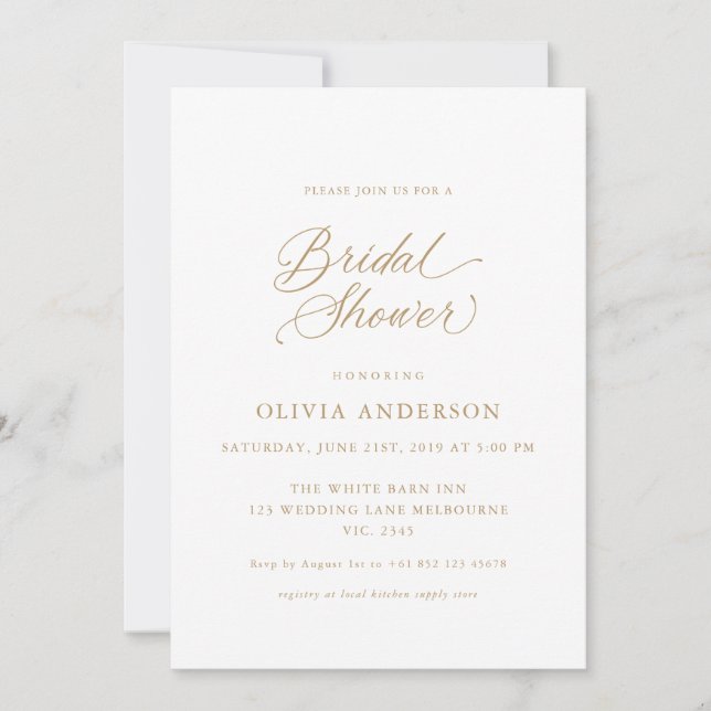 Gold Elegant Modern Script Calligraphy Invitation (Front)