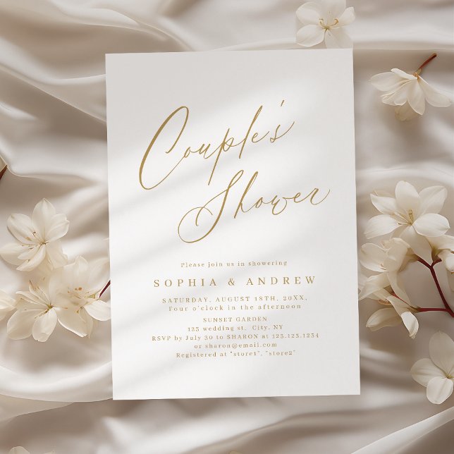 Gold elegant modern script minimal couples shower  invitation (Gold elegant modern script minimal couples shower invitation)