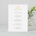 Gold elegant modern script minimalist wedding menu<br><div class="desc">Modern Menu script minimalist design in real gold foil,  black and white,  simple and elegant. great wedding menu cards for modern wedding and other events. 
See all the matching pieces in collection.</div>