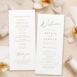 Gold elegant modern script minimalist wedding programme