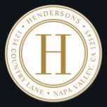 Gold Elegant Monogram Return Address Classic Round Sticker<br><div class="desc">Elegant Gold Monogram Round Return Address Sticker.</div>