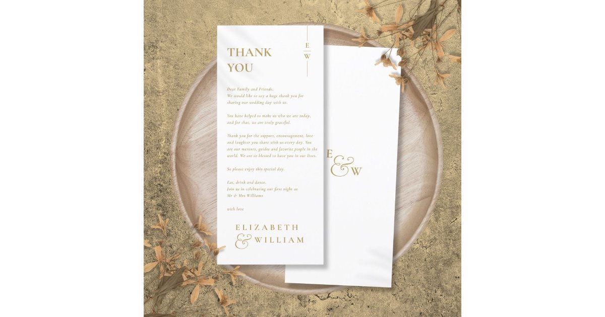 Gold Elegant Monogram Wedding Thank You Place Card | Zazzle