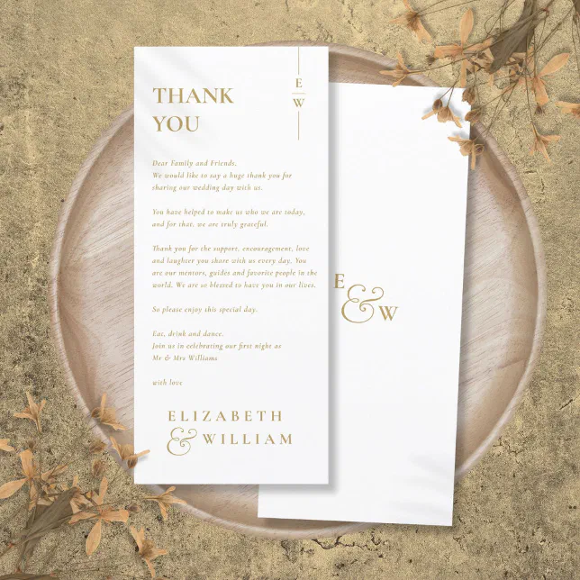 Gold Elegant Monogram Wedding Thank You Place Card | Zazzle