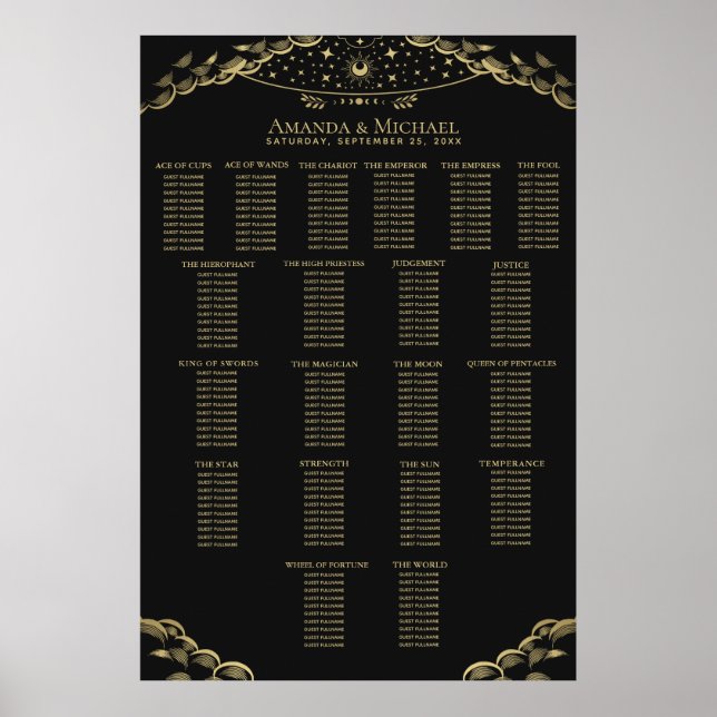 Gold Elegant Mystical Tarot Wedding Seating Chart (Front)