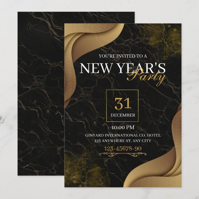 Gold Elegant New Year's Eve Party Invitation (Front/Back)