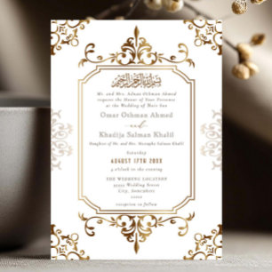 Gold Elegant Ornament Vintage Islamic Wedding Invitation