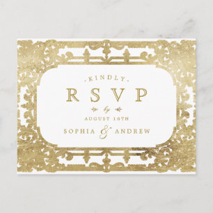 Gold elegant ornate romantic vintage wedding RSVP Invitation Postcard