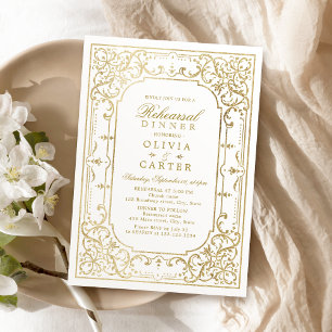 Gold elegant ornate vintage rehearsal dinner invitation
