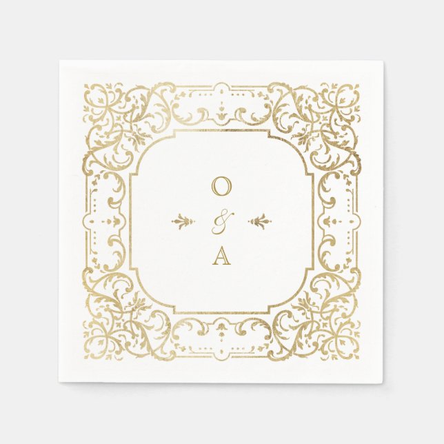 Gold elegant ornate vintage wedding monogram napkin (Front)