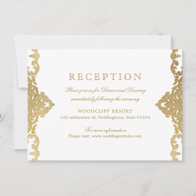 Gold elegant ornate vintage wedding reception invitation (Front)