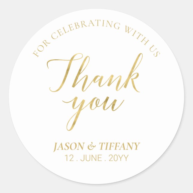 Gold | Elegant Party Favour Thank you Classic Round Sticker (Front)