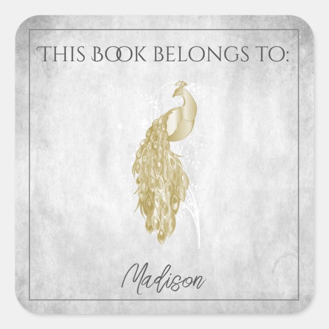 Gold Elegant Peacock Book Sticker (Front)