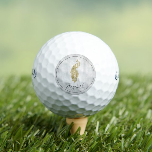 Gold Elegant Peacock Golf Balls (Insitu Tee)