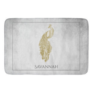 Gold Elegant Peacock Personalised Bath Mat