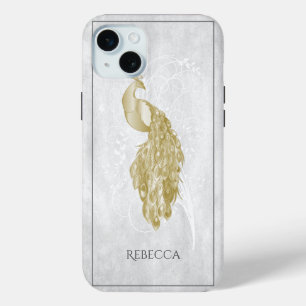Gold Elegant Peacock Personalised iPhone 15 Mini Case